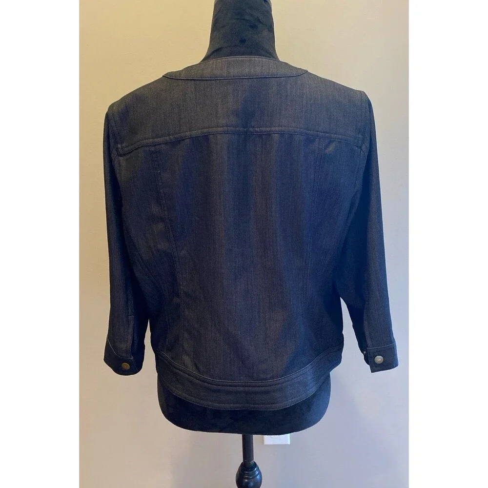 Ruby Rd. Jacket Womens Light Denim‎  Size 14 P Embellished Neckline Zipper Front